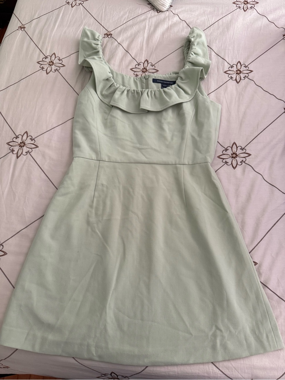 French Connection Mint Green Ruffle-Trim Mini Dress